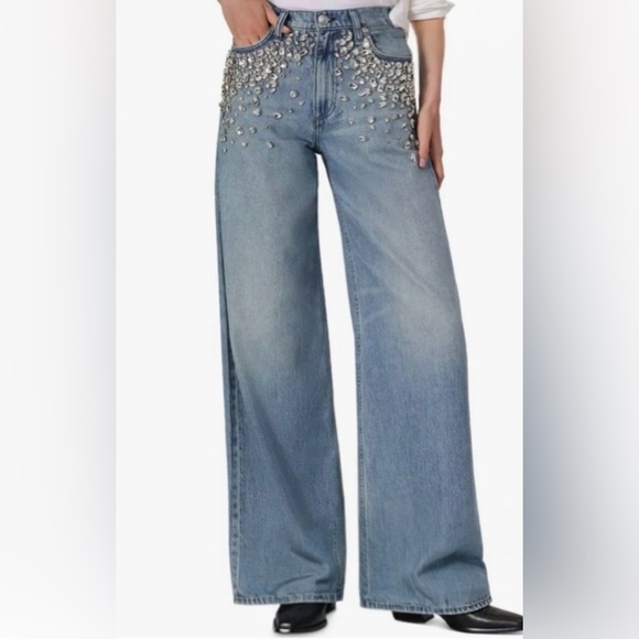 rag & bone Light Blue Embellished Wide Leg Jeans - Picture 3 of 6